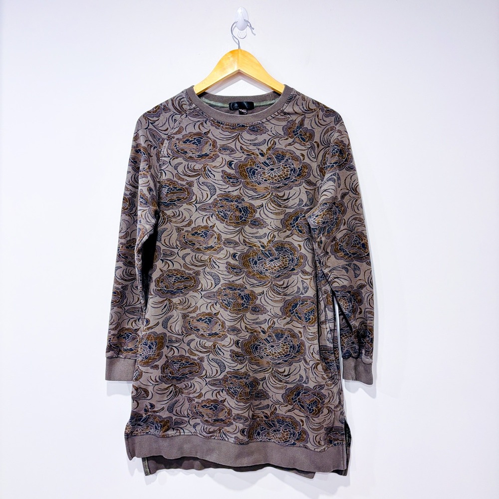 RENUAR Green floral sweatshirt tunic | Casual cozy | X-Small